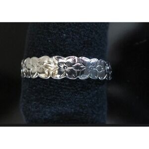 Sterling Silver 925 Bangle Bracelet Hawaiian Plumeria 12mm